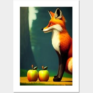 Fox and apples Posters and Art